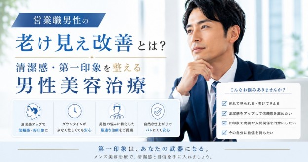 営業職男性の老け見え改善や清潔感アップに関する男性美容治療イメージ